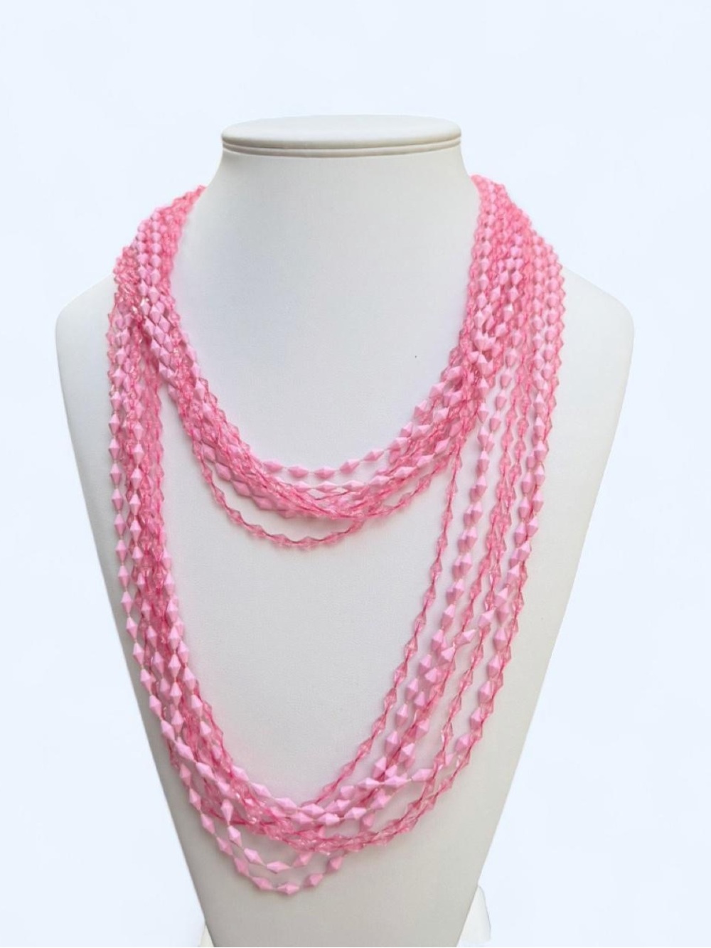 Be Pretty In Pink Multi Strand Beaded  Necklace from the 1950’s